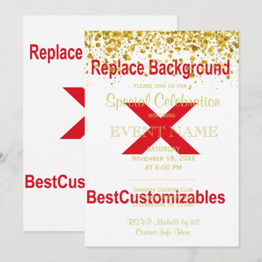 Einladung mit Gold Confetti Hochzeitsvorlage (Vorne/Hinten)