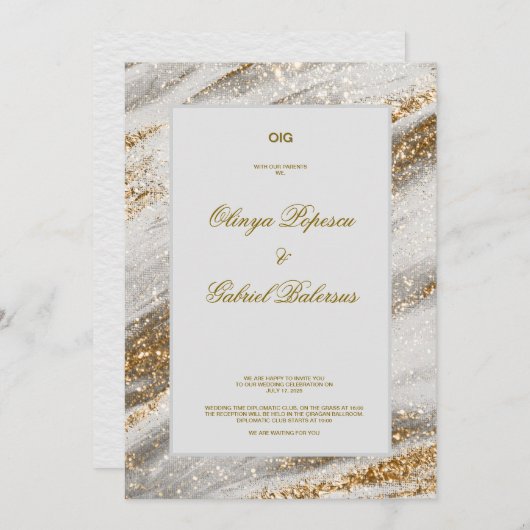 Einladung mit Goldener Pinselstriche bei weißen Ho (Vorne/Hinten)