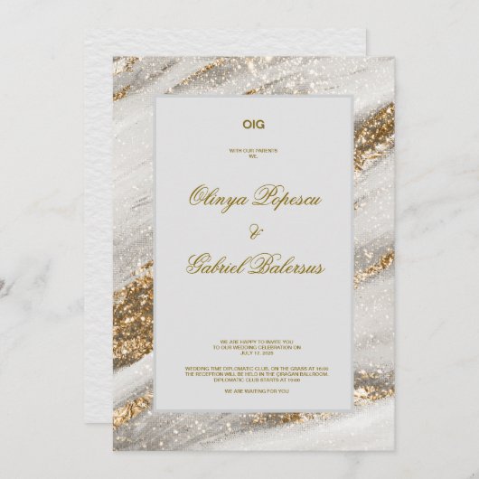 Einladung mit Goldener Pinselstriche bei weißen Ho (Vorne/Hinten)