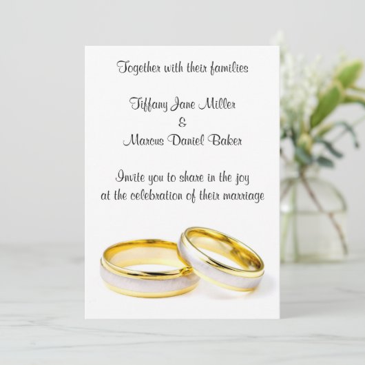 Einladung mit Hochzeitsringen - Sondertext (Stehend Vorderseite)