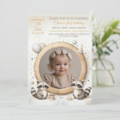 Einladung mit Raccoon Rahmen für Foto (Stehend Vorderseite)