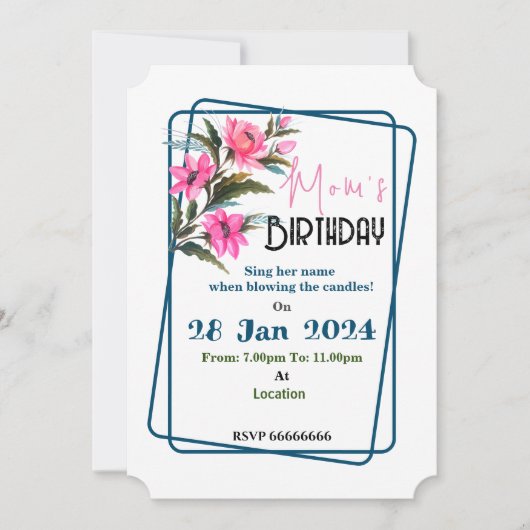 Einladung mit rosa Blume (Vorderseite)