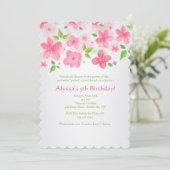 Einladung mit rosa Blumenrand (Stehend Vorderseite)