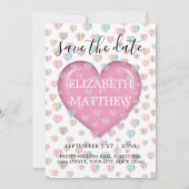 Einladung mit rosa Herz- und Fußklecksvorlage (Rückseite)