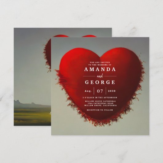 Einladung mit rotem Herzen (Vorne/Hinten)