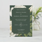 Einladung mit Weißer Rose Botanischem Muster (Stehend Vorderseite)