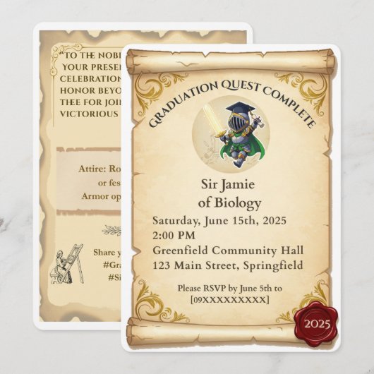 Einladung mittelalterlicher Fantasy-Abschluss (Vorne/Hinten)