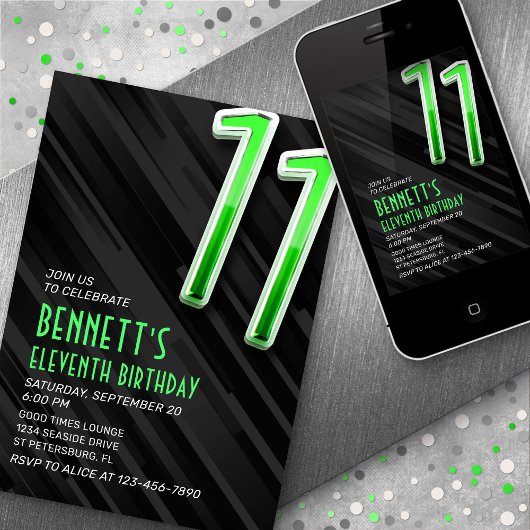 Einladung moderner Jungen zum 11. Geburtstag