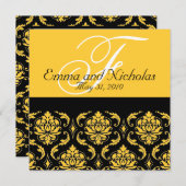 Einladung Mongram Damask Gelb hinten (Vorne/Hinten)