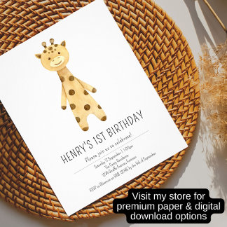 Einladung, niedliche Giraffe 1. Geburtstag Flyer