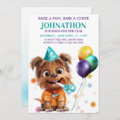 Einladung niedlicher Welpenhund zum Geburtstag (Vorne/Hinten)