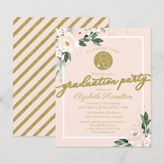 Einladung Nursing School Grad Party Blush (Vorne/Hinten)