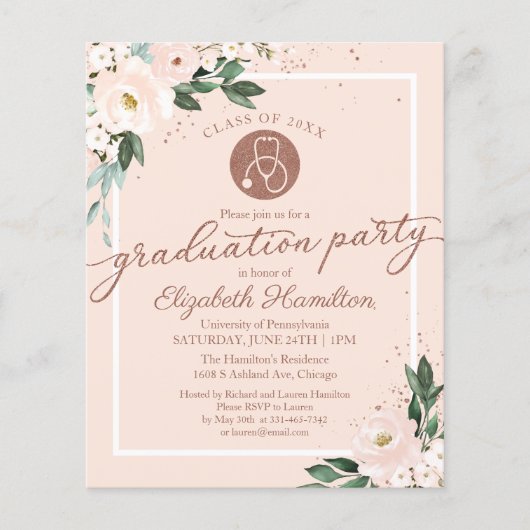 Einladung Nursing School Grad Party Blush (Vorderseite)
