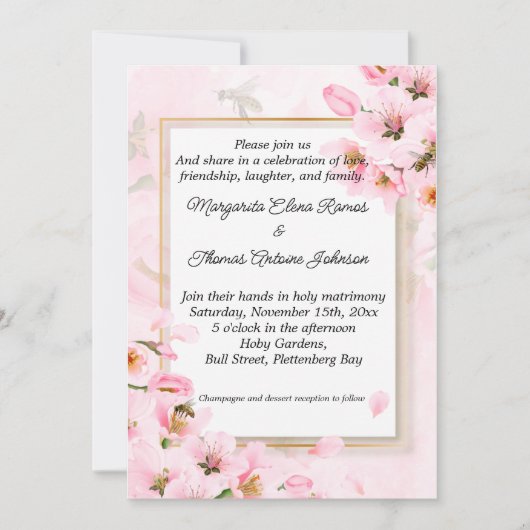 Einladung oder Ankündigung einer Hochzeit in Rosa (Vorderseite)