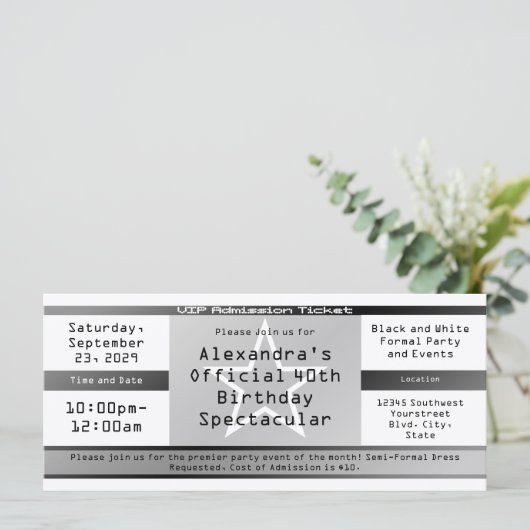 Einladung oder Ticket im Schwarz/Weiß-Ticket (Stehend Vorderseite)