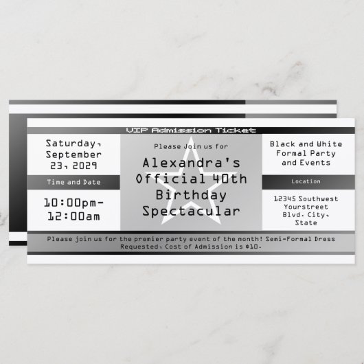 Einladung oder Ticket im Schwarz/Weiß-Ticket (Vorne/Hinten)