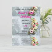 Einladung ONEderful Pink Floral 1. Geburtstag (Stehend Vorderseite)