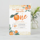 Einladung Orange zum ersten Geburtstag (Stehend Vorderseite)