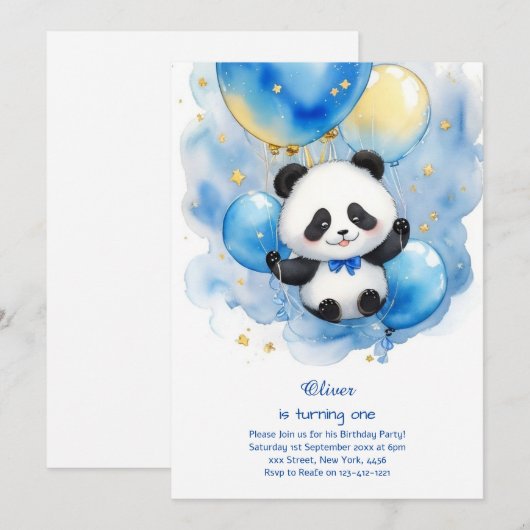 Einladung Panda zum ersten Geburtstag (Vorne/Hinten)