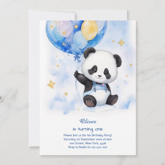 Einladung Panda zum ersten Geburtstag (Vorderseite)