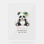 Einladung Panda zum Geburtstag, Panda Girl Geburts Acrylschild (Vorderseite)