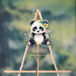 Einladung Panda zum Geburtstag, Panda Girl Geburts Acrylschild