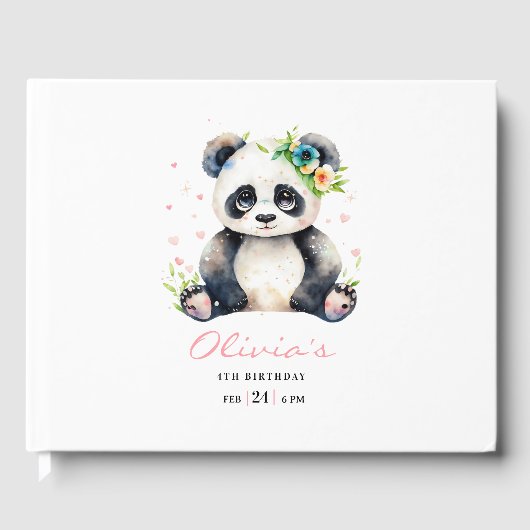 Einladung Panda zum Geburtstag, Panda Girl Geburts Gästebuch (Vorderseite)