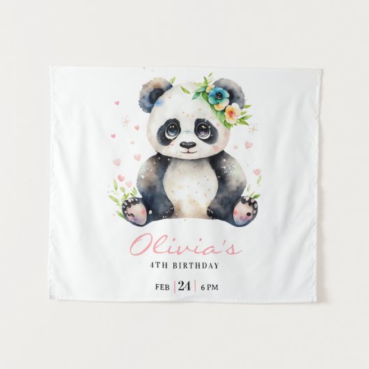 Einladung Panda zum Geburtstag, Panda Girl Geburts Wandteppich (Vorderseite (Horizontal))