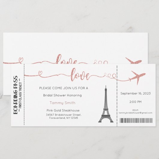 Einladung Paris Bridal Dusche (Vorne/Hinten)