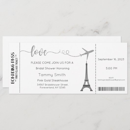 Einladung Paris Bridal Dusche (Vorne/Hinten)