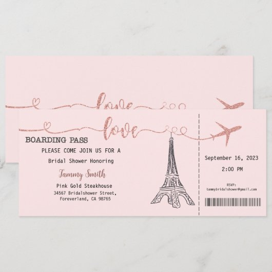 Einladung Paris Bridal Dusche (Vorne/Hinten)