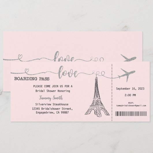 Einladung Paris Bridal Dusche (Vorne/Hinten)