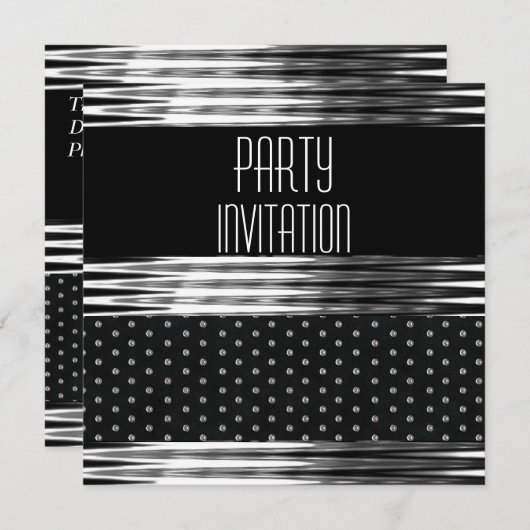 Einladung Party Art Deco Black Silver Spot (Vorne/Hinten)