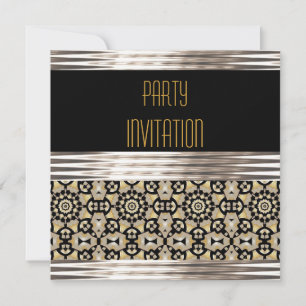 Einladung Party Art Deco Schwarz Silber Gold