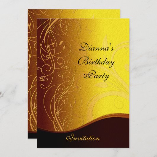 Einladung Party Elegante Gelbe goldene Blüte (Vorne/Hinten)