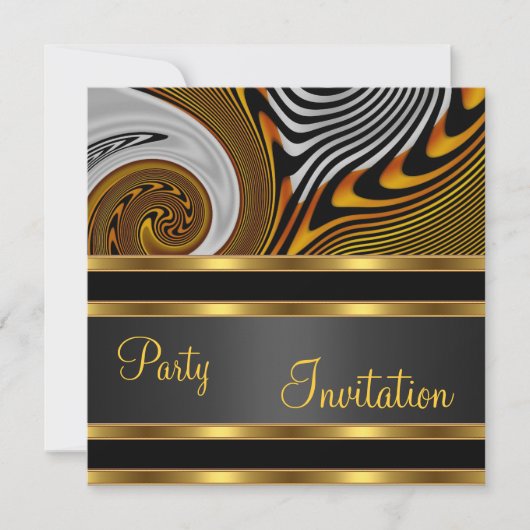 Einladung Party Exotic Abstrakt Gold Black (Vorderseite)