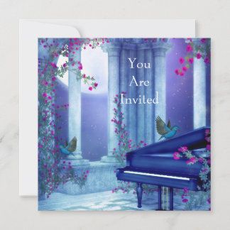 Einladung Party Piano Birds Moonlight Blau
