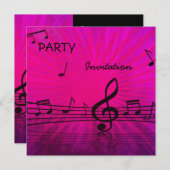 Einladung Party rosa Musiknoten (Vorne/Hinten)
