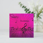 Einladung Party rosa Musiknoten (Stehend Vorderseite)