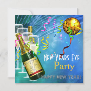 Einladung Party Silvester Blau Gold