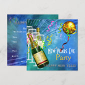 Einladung Party Silvester Blue Gold (Vorne/Hinten)