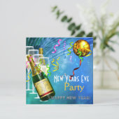 Einladung Party Silvester Blue Gold (Stehend Vorderseite)