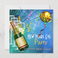 Einladung Party Silvester Blue Gold