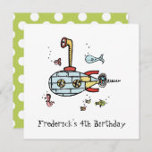 Einladung personalisierter U-Boot-Kinder zum Gebur (Vorne/Hinten)