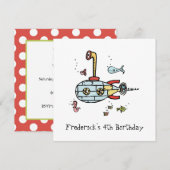 Einladung personalisierter U-Boot-Kinder zum Gebur (Vorne/Hinten)