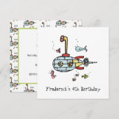 Einladung personalisierter U-Boot-Kinder zum Gebur (Vorne/Hinten)