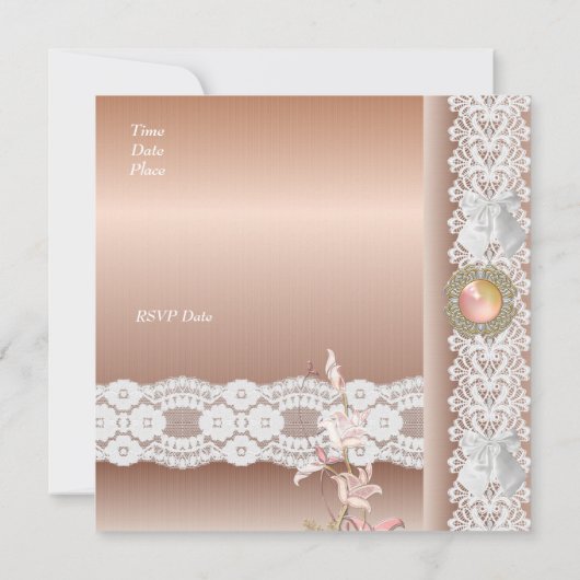 Einladung pfirsichrosa Blumenspitze (Rückseite)