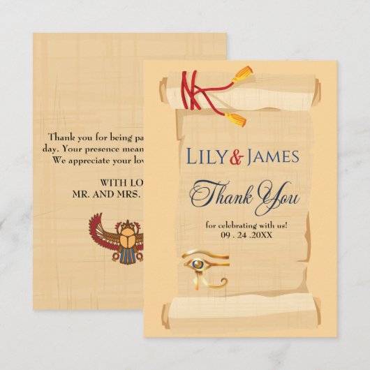 Einladung Pharaonisches Erbe auf Papyrus Hochzeit (Vorne/Hinten)