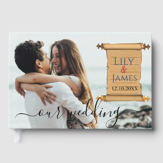 Einladung Pharaonisches Erbe auf Papyrus Hochzeit Gästebuch (Vorderseite)