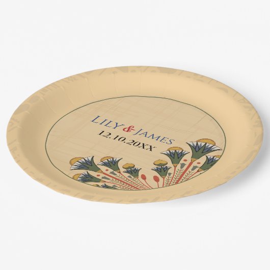 Einladung Pharaonisches Erbe auf Papyrus Hochzeit Pappteller (Schrägansicht)